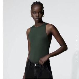 Zara Forest Green Sleeveless High Neck Bodysuit